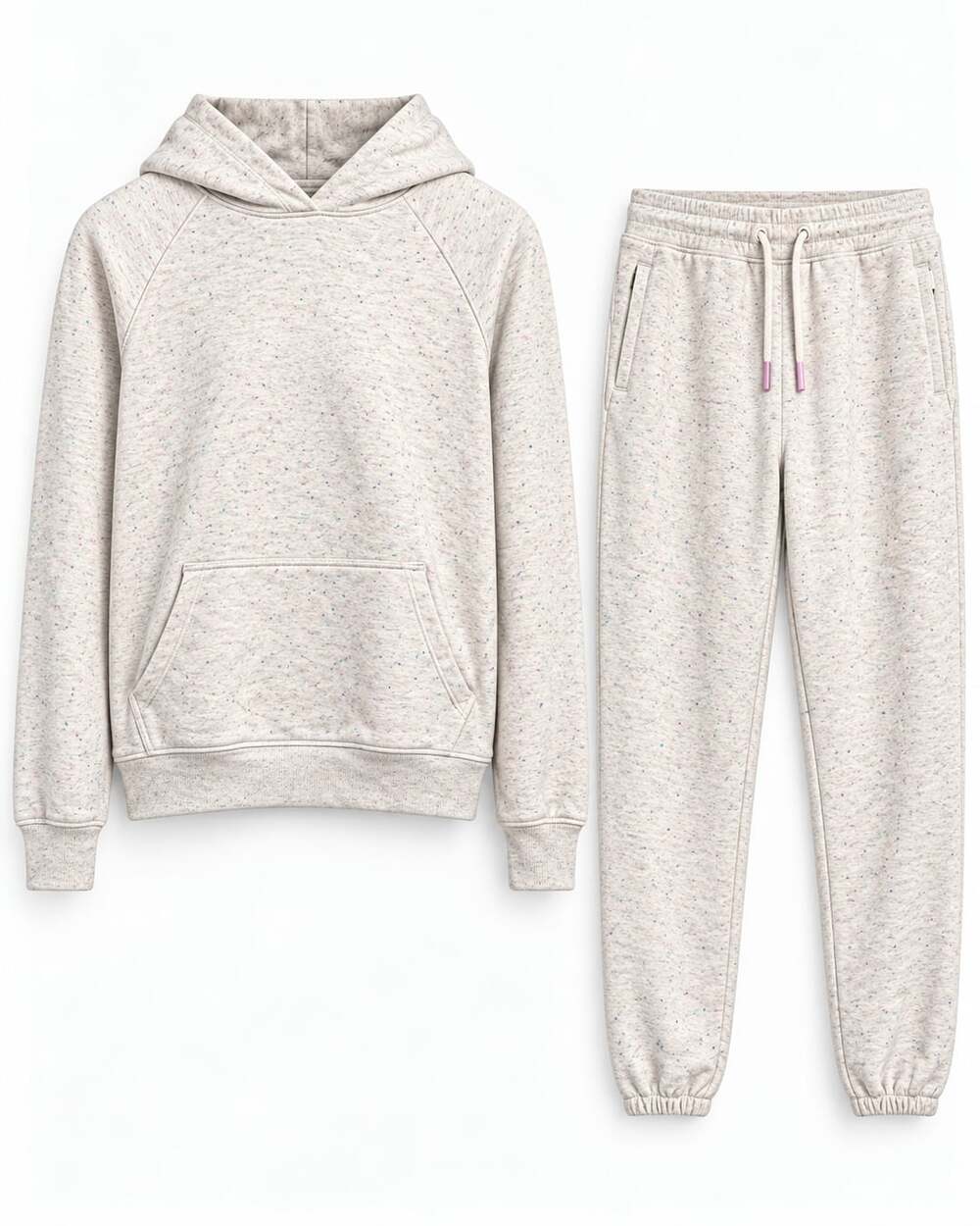 Athleta Girl Hoodie & Jogger Set Size 12 Large Oatmeal Speckled Pink Blue